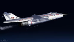 aircraft airplane canada dr-arche f-101_voodoo fighter_jet highres military military_vehicle night original royal_canadian_air_force sky smoke vehicle_focus