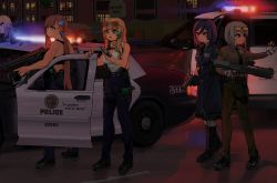 5girls america belt black_footwear black_hair blonde_hair blue_coat blue_pants blue_shirt break-action_shotgun brown_hair brown_shirt bullpup car coat colt_defender_mark_i copyright_name defender_(girls&#039;_frontline) derringer eyewear_on_head ford ford_crown_victoria ford_crown_victoria_(2nd_generation) ford_explorer fp-45_liberator girls&#039;_frontline glock green_pants grey_hair gun handgun highres holding holding_gun holding_weapon kel-tec_ksg ksg_(girls&#039;_frontline) liberator_(girls&#039;_frontline) long_hair long_sleeves los_angeles_county_sheriff&#039;s_department los_angeles_police_department m37_(girls&#039;_frontline) m6_asw_(girls&#039;_frontline) motor_vehicle multiple-barrel_gun multiple_girls necktie night outdoors pants patch pepper-box pepper-box_shotgun pistol police police_badge police_car prototype_design pump-action_shotgun pump_action road shirt shoes short_hair short_sleeves shotgun sports_utility_vehicle sunglasses tank_top uingssi united_states utility_belt vertical_forward_grip volley_gun weapon white_tank_top