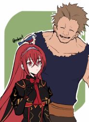 Rule 34 | 1boy, 1girl, alear (female) (fire emblem), brown hair, crossed bangs, dark persona, female alear (fell dragon) (fire emblem), female alear (fire emblem), female alear (red days past) (fire emblem), fire emblem, fire emblem: the binding blade, fire emblem engage, fire emblem heroes, gonzalez (fire emblem), highres, muscular, muscular male, nintendo, oda32t, official alternate color, official alternate eye color, official alternate hair color, open mouth, red aura, red hair, tiara