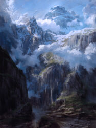 absurdres blue_sky cloud cloudy_sky commentary day english_commentary highres landscape mountain no_humans original outdoors philipp_urlich scenery sky