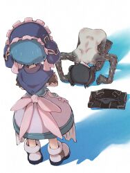 Rule 34 | 1boy, 1girl, blue hair, commentary request, completely nude, dimples of venus, dogeza, from behind, highres, made in abyss, maid, maruruk, naked dogeza, nude, ozen, shadow, short hair, standing, ximu shilang