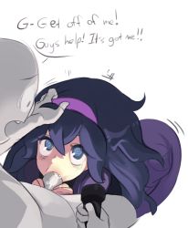 1boy 1girl @_@ ahoge breasts creatures_(company) fellatio flashlight game_freak hairband hetero hex_maniac_(pokemon) long_hair looking_up nintendo oral penis pokemon pokemon_xy polyle purple_eyes purple_hair simple_background text_focus uncensored white_background