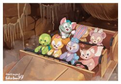 3boys 4girls animal_ears cookieann disneyland duffy_and_friends duffy_the_disney_bear fox_girl gelatoni highres linabell looking_at_viewer multiple_boys multiple_girls no_humans olu_mel rabbit_ears rabbit_girl shelliemay smile stellalou takatmaorange turtle_boy