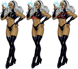 black_headgear breasts dark-skinned_female dark_skin gauntlets marvel midriff storm_(x-men) thighhighs underboob white_hair x-men