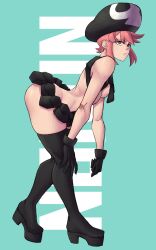 Rule 34 | 1girl, absurdres, belt, black belt, black gloves, black hat, boots, breasts, full body, gloves, hat, highres, jakuzure nonon, kill la kill, limn044, nudist beach uniform, pink eyes, pink hair, revealing clothes, skull print, solo, thigh boots, thighhighs, thighs