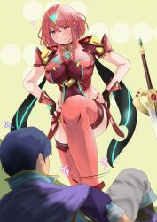 Rule 34 | 1boy, 1girl, absurdres, bdsm, breasts, commission, earrings, femdom, fire emblem, fire emblem: mystery of the emblem, highres, jewelry, jouzaburou (joe3), marth (fire emblem), nintendo, pixiv commission, pyra (xenoblade), red eyes, red hair, red thighhighs, sadism, short hair, smile, stepped on, super smash bros., thighhighs, tiara, xenoblade chronicles (series), xenoblade chronicles 2