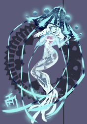 1girl absurdres blue_background blue_eyes blue_sclera blue_skin bone breasts colored_sclera colored_skin completely_nude crossover electricity energy energy_ball eternal_darkness:_sanity&#039;s_requiem fins floating floating_object glowing glowing_eyes glyph heart_(symbol) highres jellyfish levitation long_hair looking_at_viewer mermaid monster_girl nintendo nude organs personification ribs see-through_clothes see-through_body sideboob sigil silicon_knights simple_background skull small_breasts spine sucker_for_love tail tentacles tn_scallion translucent ulyaoth white_hair