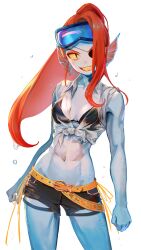 abs artist_request deltarune eyepatch groin highres navel red_hair sharp_teeth shorts tagme teeth undertale undyne