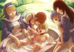 2boys 3girls age_difference bath bathing bathing_another bathtub bisexual_male blonde_hair blush bra breasts choker closed_eyes clothed_female_nude_male completely_nude cum cum_bath cum_on_self ejaculation bad_tag elleciel.eud erection female_collaborator femdom forced forced_orgasm group_sex handjob hetero long_hair mature_female medium_breasts milking_handjob multiple_boys multiple_girls multiple_penises nipples nude nun one_eye_closed onee-shota open_mouth orgasm original penis purple_hair reach-around red_hair short_hair shota sitting small_penis spread_legs standing thighhighs uncensored underwear washing_another white_legwear wink