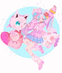 creatures_(company) fairy_miku_(project_voltage) game_freak gen_1_pokemon gen_2_pokemon hatsune_miku highres igglybuff jigglypuff kawasaki_(kwsk_8765) long_hair nintendo official_alternate_costume pokemon pokemon_(creature) project_voltage twintails very_long_hair vocaloid