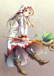 Rule 34 | 1girl, blonde hair, boots, brown eyes, female focus, final fantasy, final fantasy tactics, highres, pantyhose, smile, solo, staff, white mage, white mage (fft), white mage (final fantasy), yoshino ryou
