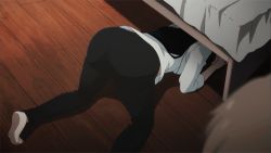 1girl animated animated_gif ass ass_focus ass_shake bent_over black_hair black_pants kujou_sakurako_(sakurako) lowres pants sakurako-san_no_ashimoto_ni_wa_shitai_ga_umatteiru shirt white_shirt