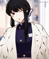 Rule 34 | 1girl, absurdres, artist request, black hair, blush, cosplay, highres, kaichu land, kimetsu no yaiba, kochou shinobu, kochou shinobu (cosplay), long hair, looking at viewer, one eye closed, red eyes, solo, spy x family, yor briar