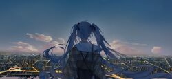 1girl absurdres cloud evening hatsune_miku highres jakey39miku night scenery twilight twintails vocaloid