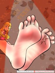 1girl absurdres domination dominatrix feet feet_above_head feet_out_of_frame feet_together femdom foot_worship giant giantess gts highres princess_zelda smell smelling smelling_feet smelly. soles sweat sweatdrop