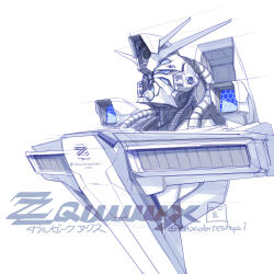 Rule 34 | blue eyes, cable, choco (chocolate shop), gundam, gundam gquuuuuux, gundam zz, highres, mecha, mecha focus, mobile suit, no humans, parody, redesign, robot, science fiction, sketch, style parody, twitter username, v-fin, zz gundam