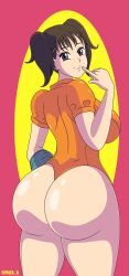 Rule 34 | 1girl, ass, ass focus, breasts, brown hair, diane (nanatsu no taizai), highres, horns, huge ass, large breasts, leotard, long hair, nanatsu no taizai, pills a, short sleeves, single horn, thong leotard, twintails