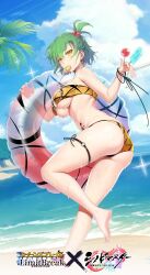 1girl ass beach bikini breasts green_hair hikage_(senran_kagura) innertube large_breasts official_art queen&#039;s_blade queen&#039;s_blade_limit_break senran_kagura senran_kagura_new_link solo swim_ring swimsuit underboob water