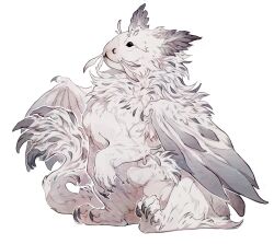 Rule 34 | animal focus, axolotl, chimera, claws, commentary, creature, creature focus, dragon, english commentary, ferret, giulialibard, no humans, original, realistic, sea bunny, sea slug, simple background, sitting, solo, whiskers, white background, white fur, wings