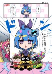 2girls 3zukie bare_shoulders blonde_hair blue_hair cooky_yummy duel_monster highres ki-sikil_(yu-gi-oh!) lil-la_(yu-gi-oh!) live_twin_ki-sikil live_twin_lil-la livestream lollipo_yummy multicolored_hair multiple_girls short_hair streaked_hair two-tone_hair virtual_youtuber yu-gi-oh!