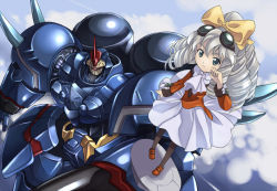 1girl bad_id bad_pixiv_id bow dress drill_hair goggles green_eyes kouno_hikaru long_hair maria_balthasar mecha ribbon robot seibzehn silver_hair skirt xeno_(series) xenogears yellow_bow