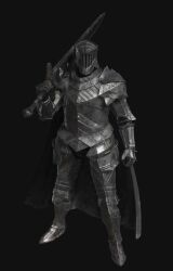 1other ambiguous_gender armor artist_request black_armor black_cape blackgaol_knight bow_(weapon) breastplate cape commentary_request crossbow elden_ring elden_ring:_shadow_of_the_erdtree full_armor gauntlets gradient_background greatsword grey_background helm helmet holding holding_crossbow holding_sword holding_weapon long_sleeves non-web_source over_shoulder repeating_crossbow signature sword sword_over_shoulder weapon weapon_over_shoulder