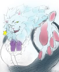 1boy animal_ears commentary_request furry furry_male green_eyes irurahiko lion_boy lion_ears lion_mane looking_at_viewer male_focus monocle one_eye_closed open_mouth pawpads smile snow_(housamo) star_(symbol) tokyo_houkago_summoners translation_request whiskers white_background