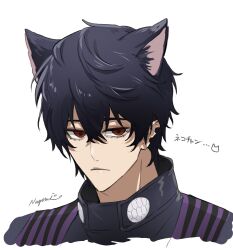 Rule 34 | 1boy, animal ears, beelzebub (shuumatsu no valkyrie), black eyes, black hair, cat boy, cat ears, extra ears, highres, hishui prpr, kemonomimi mode, looking at viewer, male focus, one eye covered, pointy ears, priest, short hair, shuumatsu no valkyrie, solo, upper body