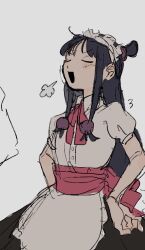 1girl ace_attorney alternate_costume apron bad_id bad_pixiv_id black_hair long_hair maid maid_apron maid_headdress maya_fey rooom38 solo