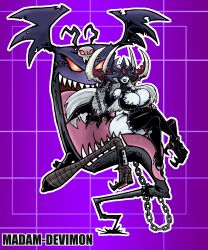Rule 34 | demon, demon girl, digimon, digimon (creature), ladydevimon, ladydevimon x-antibody, lips, long hair, malandra-parodias, mask, oridigi, original, sharp teeth, sitting, skull, smile, teeth