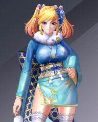 1girl 3d action_taimanin alternate_costume animated bare_legs blonde_hair blue_eyes breasts claw_pose japanese_clothes kimono large_breasts lilith-soft long_hair looking_at_viewer official_alternate_costume pointy_ears screencap shinganji_kurenai shiny_skin smile solo sound tagme taimanin_(series) taimanin_kurenai talking twintails two_side_up video wide_hips