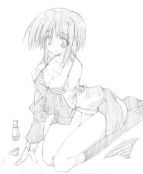 00s 10mo 1girl alcohol bottle bra breasts bust_cup cleavage female_focus greyscale ilfa_(to_heart) kneehighs kneeling lingerie long_sleeves medium_breasts monochrome panties robot_ears sake sake_bottle seiza short_hair_with_long_locks simple_background sitting sketch socks solo striped_bra striped_clothes striped_panties to_heart_(series) to_heart_2 tokkuri traditional_media underwear undressing unworn_panties wakamezake white_background