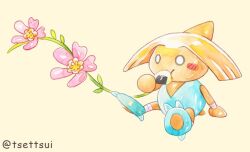 blush claws creatures_(company) eating flower food game_freak gen_2_pokemon hitmontop nintendo no_humans onigiri plant pokemon pokemon_(creature) simple_background solo tsettsui_(artist) vines
