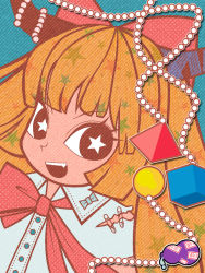 1girl artist_request bad_id bad_pixiv_id beads bow chatonorange cube fang female_focus hair_bow horns ibuki_suika looking_at_viewer orb pyramid_(structure) safety_pin smile solo star-shaped_pupils star_(symbol) symbol-shaped_pupils tetrahedron touhou