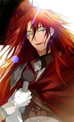1boy fedri_rovenin gloves red_hair smile the_golden-haired_summoner white_background yellow_eyes
