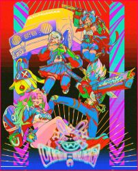 Rule 34 | 1boy, 3girls, anby demara, animal ears, bangboo (zenless zone zero), barcode, belt, billy kid, black pants, black shorts, black skirt, black thighhighs, braided sidelocks, burger, car, cat ears, cat girl, cat tail, corset, crop top, cyborg, dual wielding, earrings, fish in mouth, food, forehead tattoo, green jacket, gun, hair ornament, hairclip, headphones, heart, heart earrings, heart necklace, holding, holding burger, holding food, holding gun, holding sword, holding weapon, jacket, jewelry, long hair, micro shorts, mizu cx, mole, mole under eye, motor vehicle, multiple girls, multiple tails, necklace, nekomiya mana, nicole demara, pants, pink hair, red corset, red jacket, robot boy, shorts, skirt, strapless, studded belt, sword, tail, thighhighs, tube top, two side up, two tails, weapon, white hair, white tube top, zenless zone zero