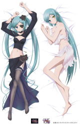 00s black_legwear blue_hair blush corset eyepatch garter_belt heterochromia lingerie long_hair midriff nahashi_lucia navel thighhighs twintails underwear venus_versus_virus very_long_hair