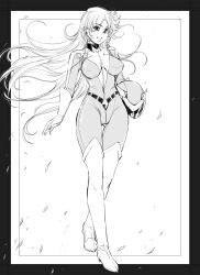 Rule 34 | absurdres, bodysuit, boots, breasts, gloves, helmet, highres, long hair, maria grace fleed, mazinger (series), medium breasts, monochrome, thick thighs, thigh boots, thighs, ufo robo grendizer