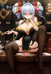 1girl animated breasts chinese_clothes demon_girl feet heart heart-shaped_pupils large_breasts niliu_chahui original pantyhose shione_(niliu_chahui) sitting smoking smoking_pipe solo symbol-shaped_pupils tagme tail video