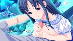 10s 1girl black_eyes black_hair breasts censored fukami_nagisa game_cg highres koutaro large_breasts long_hair mosaic_censoring paizuri penis protagonist_(tropical_vacation) tropical_kiss tropical_vacation twinkle_(company)