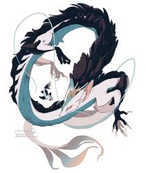 animal_focus blue_eyes chilfa_112 claws dragon eastern_dragon fish full_body highres mane no_humans original slit_pupils tail twitter_username watermark white_background