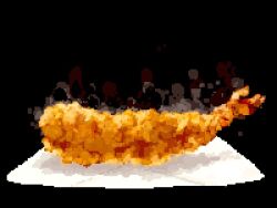 Rule 34 | black background, food, food focus, fried food, from side, hisachan55cute, no humans, original, pixel art, plate, scenery, shrimp, shrimp tempura, simple background, steaming food, tempura