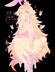 1girl alternate_costume blonde_hair blue_eyes breasts crown dress earrings gloves highres jewelry leotard long_hair looking_at_viewer mario_(series) nintendo playboy_bunny princess_peach simple_background solo sphere_earrings usa37107692
