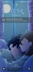 ayase_momo black_hair bowl_cut brown_hair closed_eyes couple cuddling dandadan full_moon glasses highres medium_hair moon rubixkun_(capnii) short_hair sleeping sleeping_on_person takakura_ken_(dandadan)