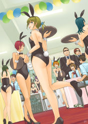 5boys 6+girls :d :p animal_ears arm_support ass back bad_id bad_pixiv_id balloon bare_arms bare_back bare_legs bare_shoulders black_footwear black_jacket blazer blonde_hair blood blue_hair blue_shirt blunt_bangs blush bob_cut bow bowtie braid breasts brown_hair camera ceiling_light chair chalkboard classroom cleavage clenched_hand clenched_teeth clock closed_eyes clover coftof covered_navel detached_collar dutch_angle eye_contact fake_animal_ears flat_ass formal_clothes from_below gem_(symbol) glasses green_hair grey_eyes hair_ribbon hairband heart high_heels holding holding_camera holding_tray index_finger_raised indoors jacket legs leotard long_hair looking_at_another looking_at_viewer looking_back multiple_boys multiple_girls nape necktie nervous no_socks nosebleed one_eye_closed open_mouth orange_hair original pants playboy_bunny ponytail purple_hair rabbit_ears rabbit_tail red_hair ribbon school school_uniform shirt shoes short_hair short_ponytail shy signature sitting small_breasts smile sneakers spade standing standing_on_one_leg strapless striped_necktie striped_neckwear suit sunglasses sweatdrop table tablecloth tail talking teeth tongue tongue_out tray twin_braids v_arms wink wrist_cuffs yasawa_kichi