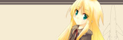 Rule 34 | 1girl, aircraft, blonde hair, character request, closed mouth, effy: one of unreasonable &quot;if&quot;, green eyes, highres, long hair, official art, red ribbon, ribbon, sidelocks, smile, solo, very long hair