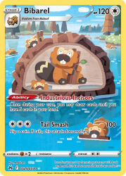 Rule 34 | . ., :3, amelicart, animal focus, artist name, bibarel, bidoof, blue sky, buck teeth, card (medium), character name, closed mouth, cloud, company name, copyright name, copyright notice, dam, day, english text, evolutionary line, gen 4 pokemon, grass, holding, leaf, nintendo, no humans, official art, outdoors, pokemon, pokemon (creature), pokemon card, pokemon focus, pokemon tcg, sky, smile, stick, swimming, teeth, third-party source, trading card, tree, water