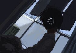 1boy buffering commentary dark english_commentary face_in_shadow highres loading_icon male_focus nrt0 original shirt short_hair sitting solo window