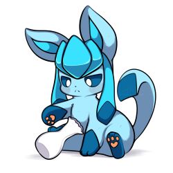 Rule 34 | absurdres, animal focus, blue eyes, blue fur, blue hair, blue sclera, closed mouth, colored sclera, full body, gen 4 pokemon, glaceon, highres, nintendo, no humans, pawpads, pokemon, pokemon (creature), pokemon focus, sevi (seviyummy), simple background, sitting, solo, tail, vase, white background