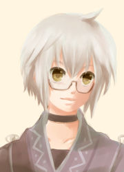 1boy bad_id bad_pixiv_id collar curiosities_of_lotus_asia glasses ica male_focus morichika_rinnosuke short_hair simple_background solo touhou white_hair yellow_eyes